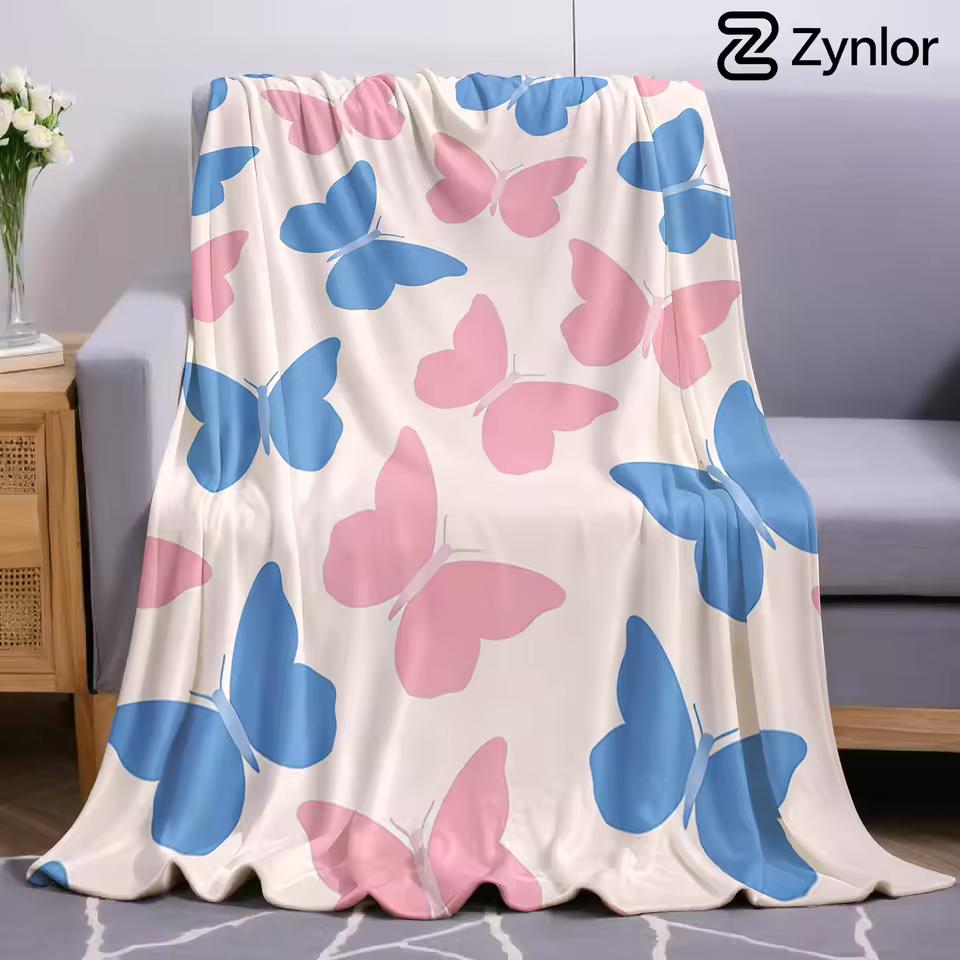 Pink Blue Butterfly Lightweight Microfiber Soft Christmas Fleece Blanket Warm Cozy Throw for Bed Sofa Office Travel All Season