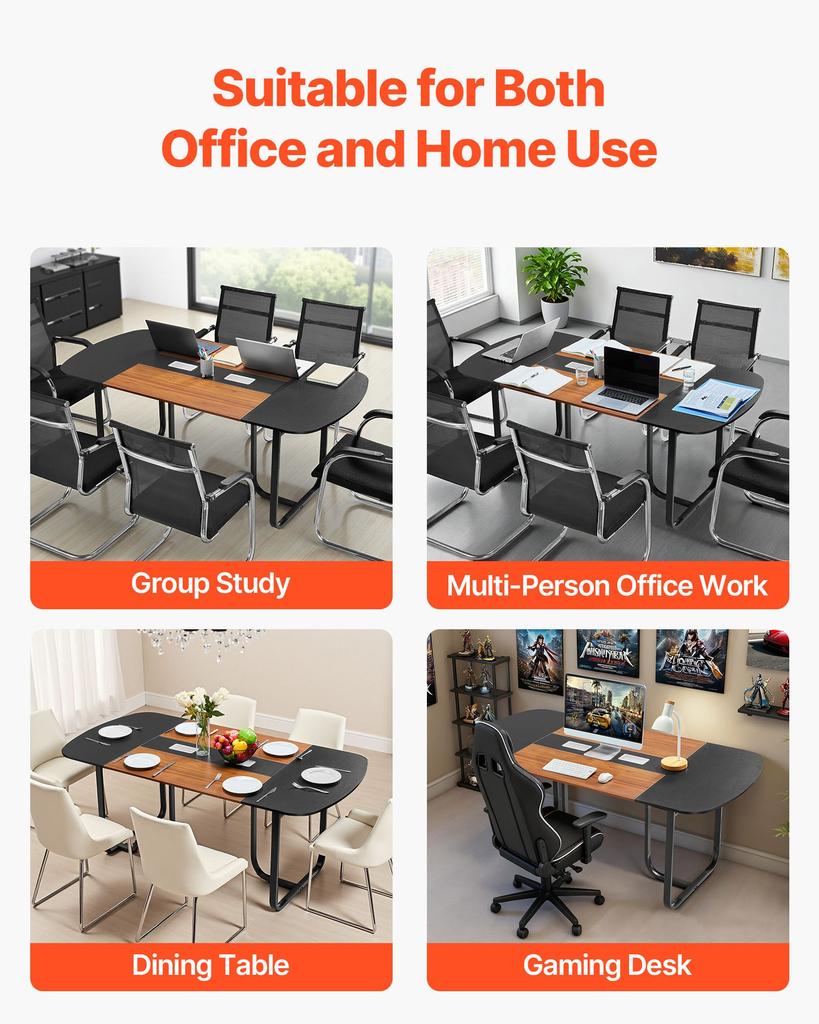 VEVOR Conference Table, 1800 mm Oval Office Meeting Table for 6-8 Person, Modern Seminar Desk with Metal Legs, Large Meeting Desk for Office