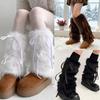 Fuzzy Plush Boot Cuffs Bowknot Ribbon Plush Stockings JK Boot Cover  Sweet Harajuku Style
