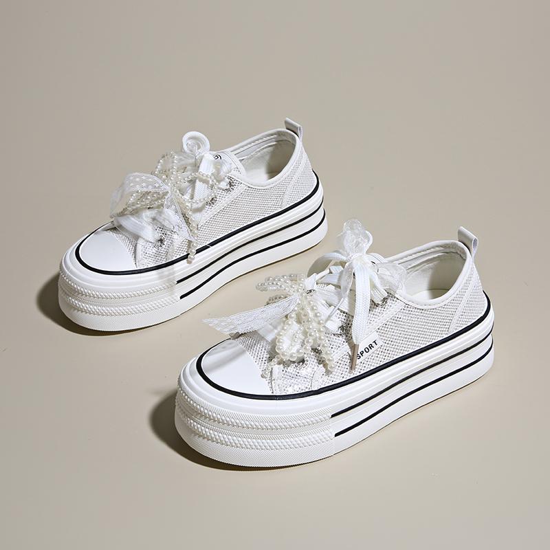 Модные CRLAYDK Модные сетчатые туфли на платформе для женщин Кружевные жемчужные повседневные кроссовки Женские кружевные спортивные для ходьбы Дышащие для тенниса