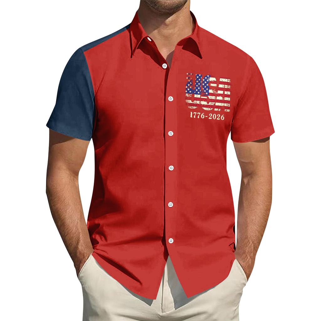 Men's Independence Day Printed Collared Top Men's Casual Sports Short-Sleeve Shirt