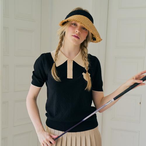 BENECIA12 Waffle Color Block Short Sleeve Black