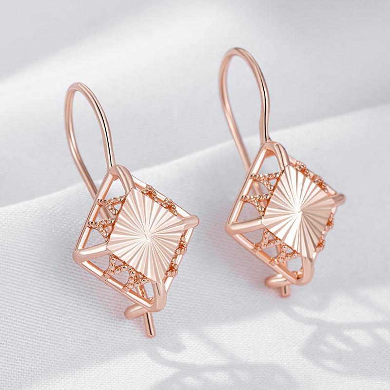 Необычные серьги-подвески цвета розового золота для женщин, геометрические, полые, с цветочным узором, аксессуары, повседневные винтажные украшения