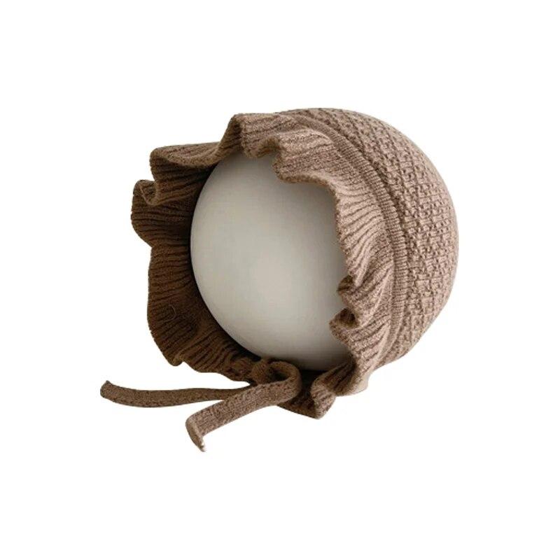Baby Knitted Hat with Rope Retro Flower Beanie Cap for Girls Handmade Weave Infant Bonnet Winter Earflaps Caps Kids Accessories