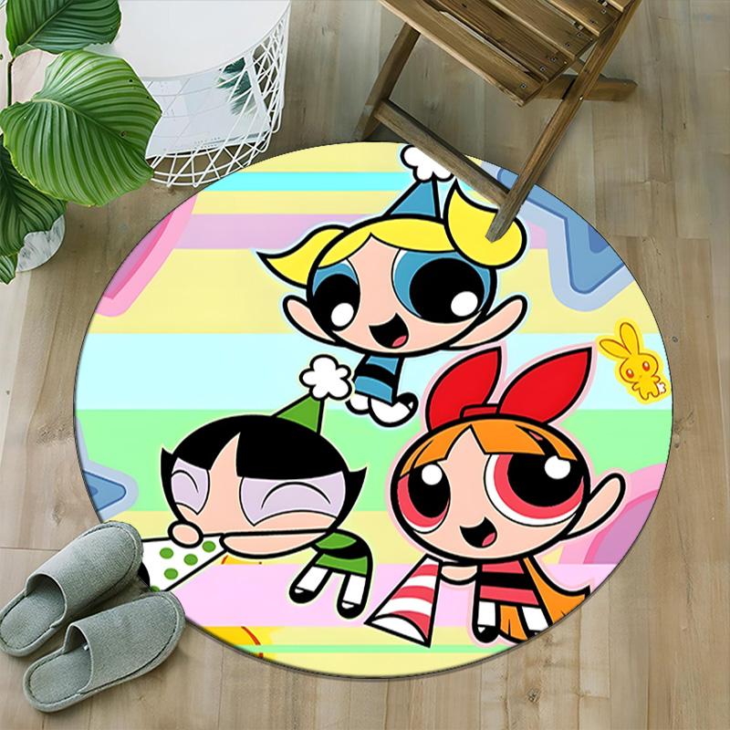 1pc Powerpuff1 Carpet, Round Rug, Comfortable, Suitable for Entryways, Living Rooms, Office, And Bedrooms, Christmas Decoration