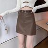 2024 Women's High Waist PU Leather A-line Mini Skirt - Black, Slimming Bodycon Style for Spring & Autumn