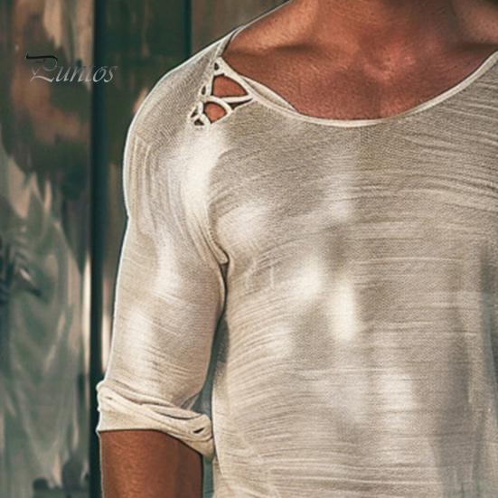 Мужская рубашка с круглым вырезом и длинным рукавом, однотонный дизайн, мягкая дышащая свободная посадка, повседневная спортивная рубашка для фитнеса, повседневная одежда