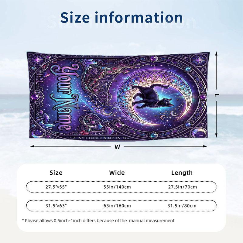 Mystic Moth Elegance Theme Quick Dry Beach Towel Custom Name Text Print Large Sand Resistant Towel Beach Vacation