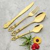 16Pcs Stainless Steel Cutlery Set Vintage Hollow Gold Tableware Knife Fork Tea Ice Spoon Dinnerware Set Wedding Party Silverware