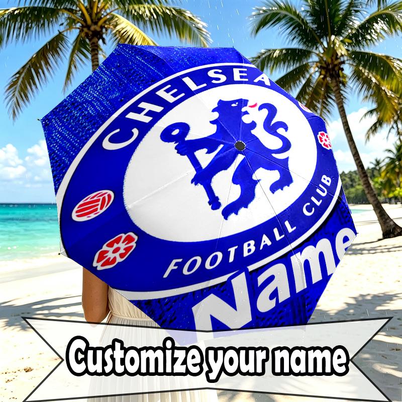 Custom Name Personalized Chelsea F.C Print Umbrella, Auto Open Close, 8‑Rib Sturdy Frame, Commute Camping Hiking Use, Birthday Gift