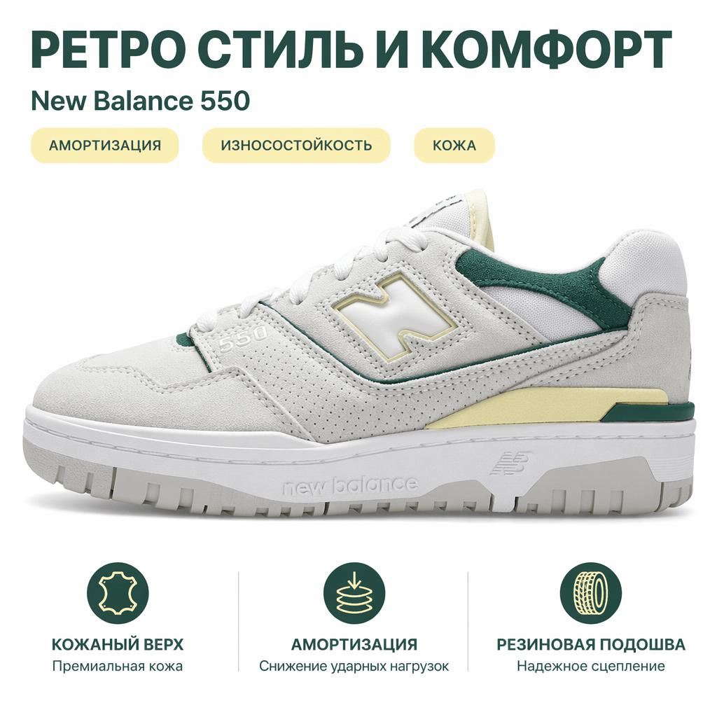 New Balance Женские кроссовки 550 Reflection White Vintage-Teal Dawn-Glow BBW550AA