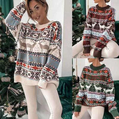 Женский модный осенний и зимний свитер с круглым вырезом и длинными рукавами с принтом