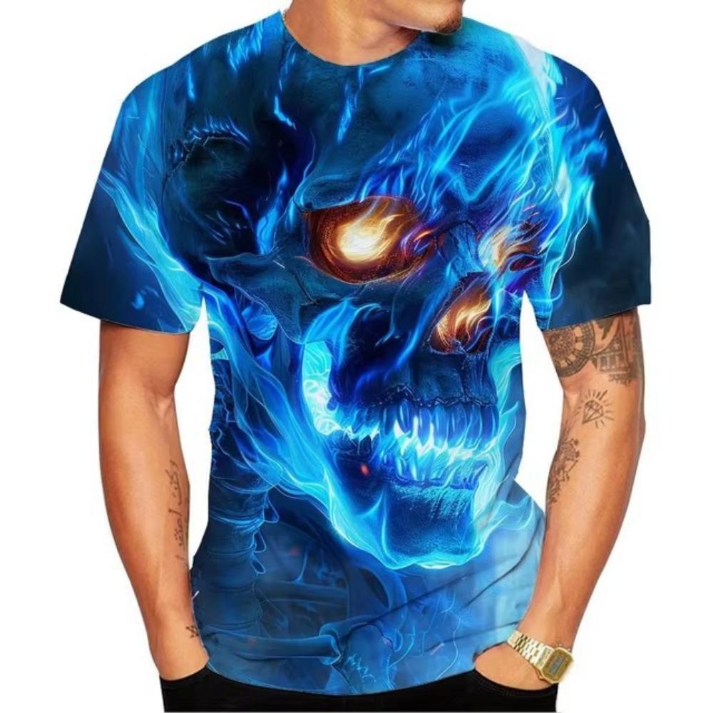 New Fashion 3D Printed Skull Pattern Men's Street Style Round Neck Short Sleeved T-shirt