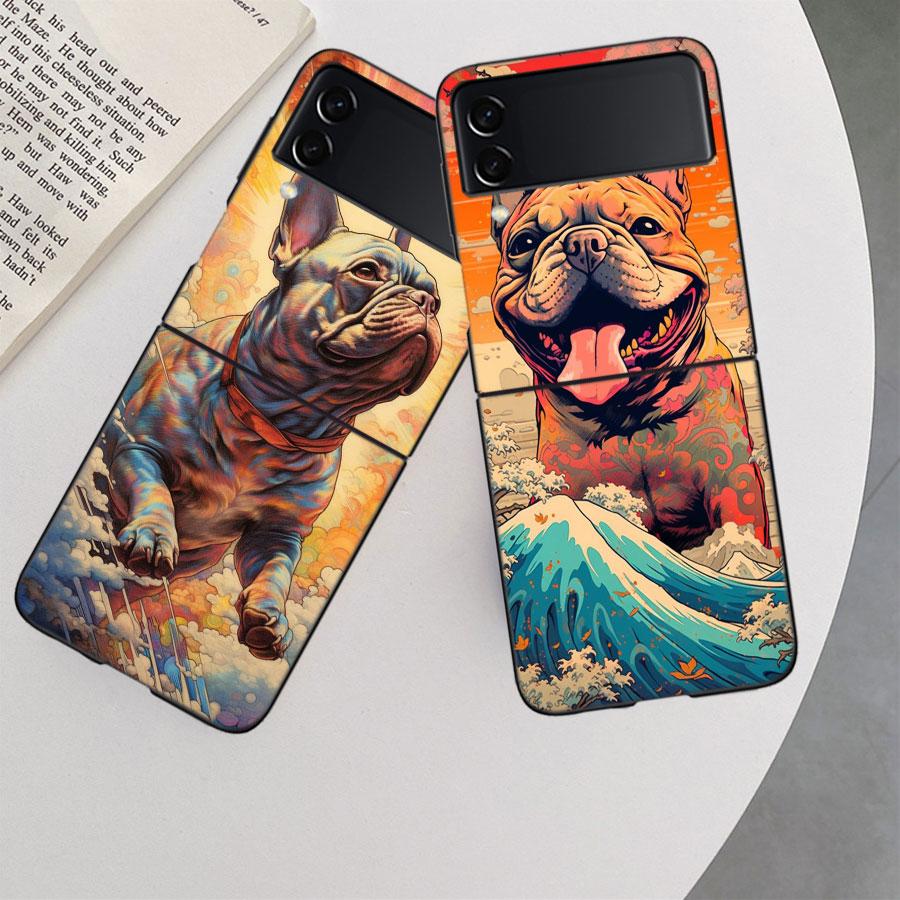 French Bulldog Dog Pug Case For Samsung Z Flip 6 5G Galaxy Z Flip 5 4 3 5G Black Hard Cell Phone Cover Luxury PC Shell Coque