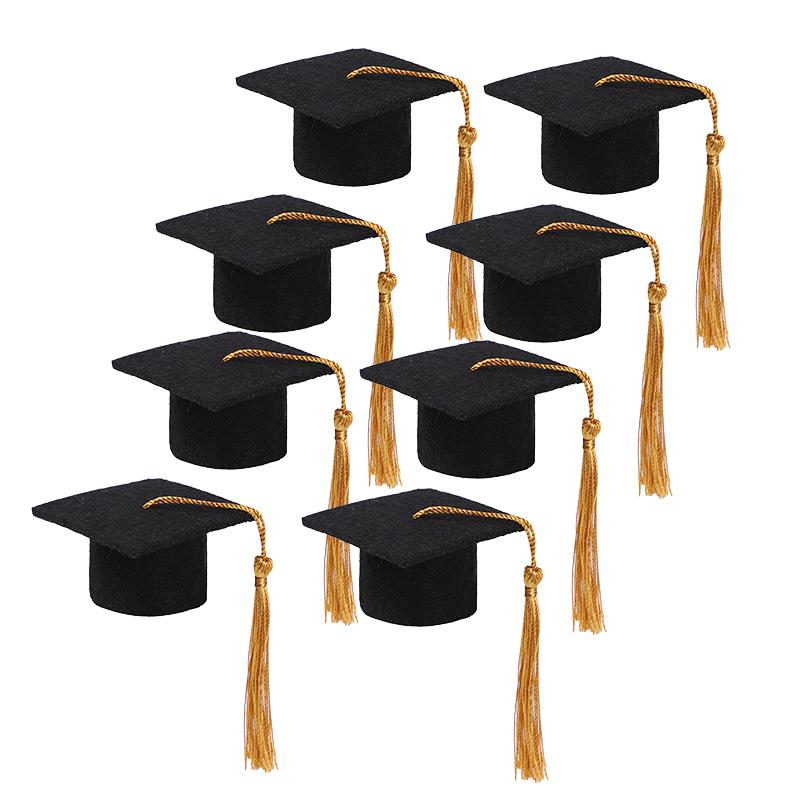 5/10pcs Felt Bachelor Hat with Tassels for Graduation Party DIY Decoration Wine Bottle Topper Graduate Mini Cap Candy Gift Boxes