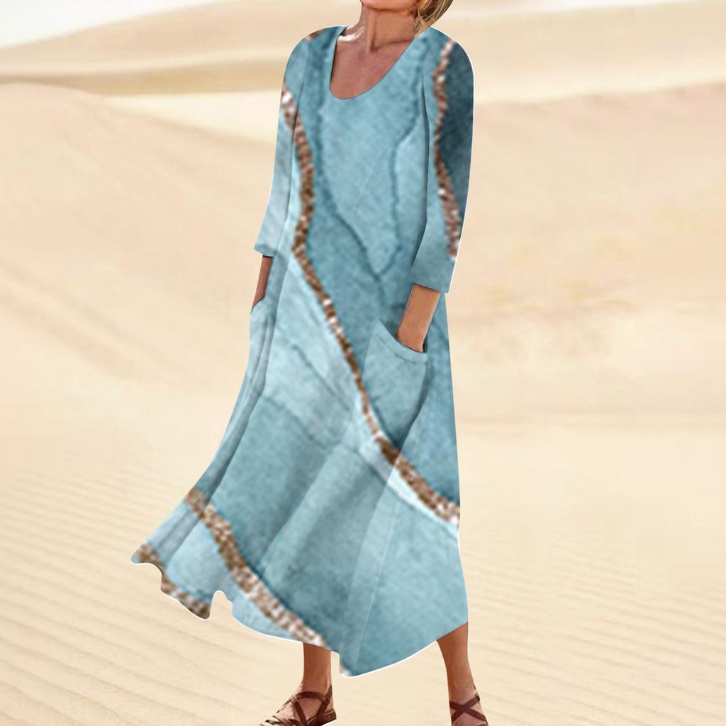 Женское повседневное модное удобное платье с карманами и рукавами 3/4 с принтом