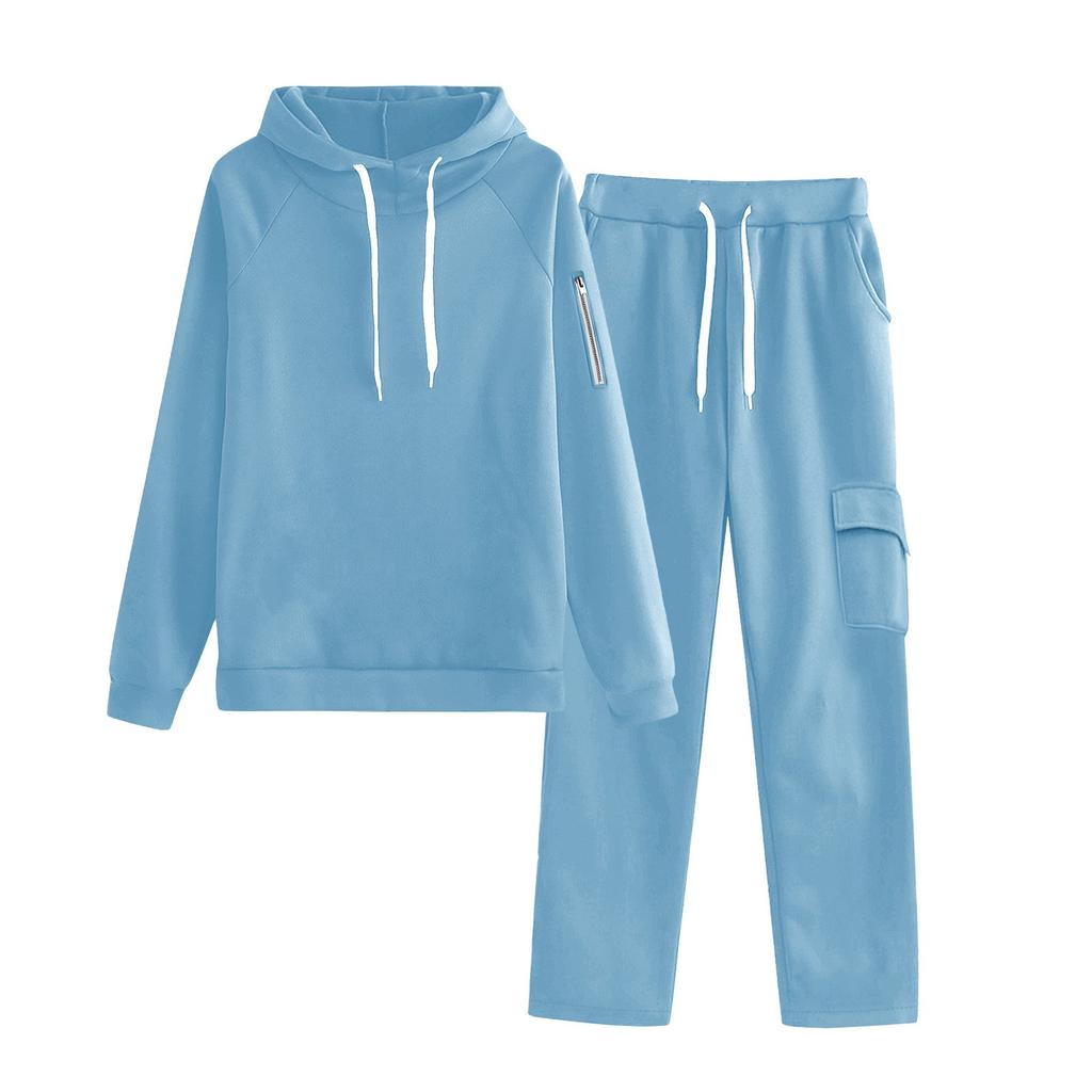 Женский модный свободный худи с карманом на молнии и рукавами-плечами и брюки, комплект из двух предметов