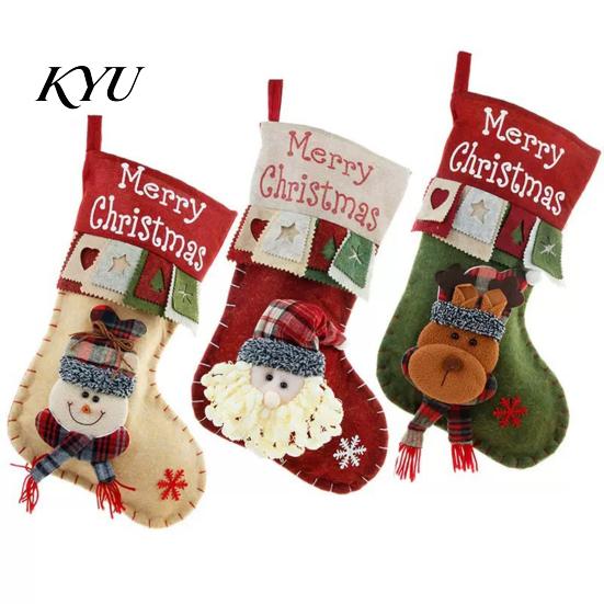 Three Dimensional Christmas Tree Pendants 18 Inch Large Stockings, 3D Santa/Snowman/Reindeer Xmas Hanging Socks, Non-woven Holiday Ornaments