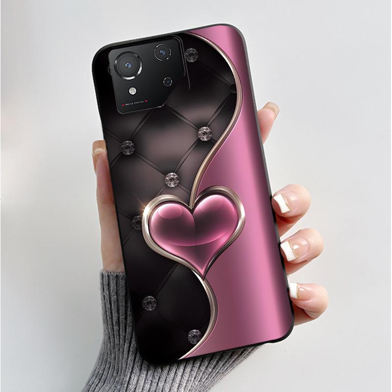 Чехол для ASUS ROG Phone 8 Чехол для ROG Phone 8 Pro Capa Мягкий Силикон Черный Корпус Чехлы для Телефона с Милым Цветочным Мультяшным Принтом