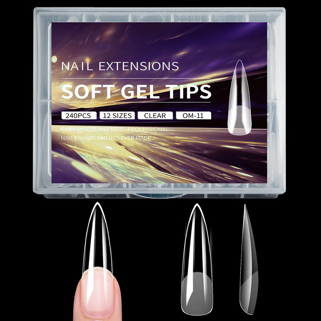 Накладные ногти для дизайна ногтей, прозрачные, полуматовые, ультратонкие, удлиненные, не оставляющие следов, не шлифующиеся, тонкие, 240 штук