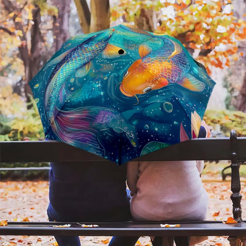 Рисунок "Морская рыба", автоматический складной зонт, портативная и складная конструкция, 8 спиц, рождественский или день рождения подарок.