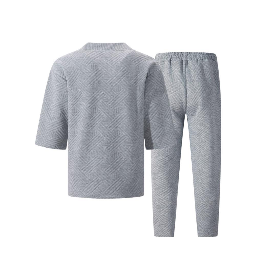 Мужской однотонный повседневный комплект из двух предметов с короткими рукавами и воротником