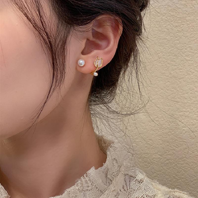 Модные серьги-гвоздики с жемчугом в виде цветка тюльпана для женщин, серьги, ювелирные изделия, подарок девушке, Brincos