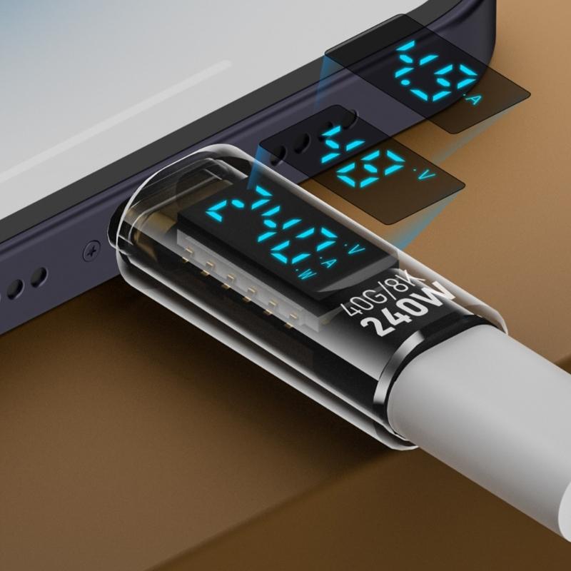 Адаптер USB C на USB C 240 Вт для зарядки и 40 Гбит/с для передачи данных С цифровым дисплеем Для телефонов Ноутбуков Передачи видео