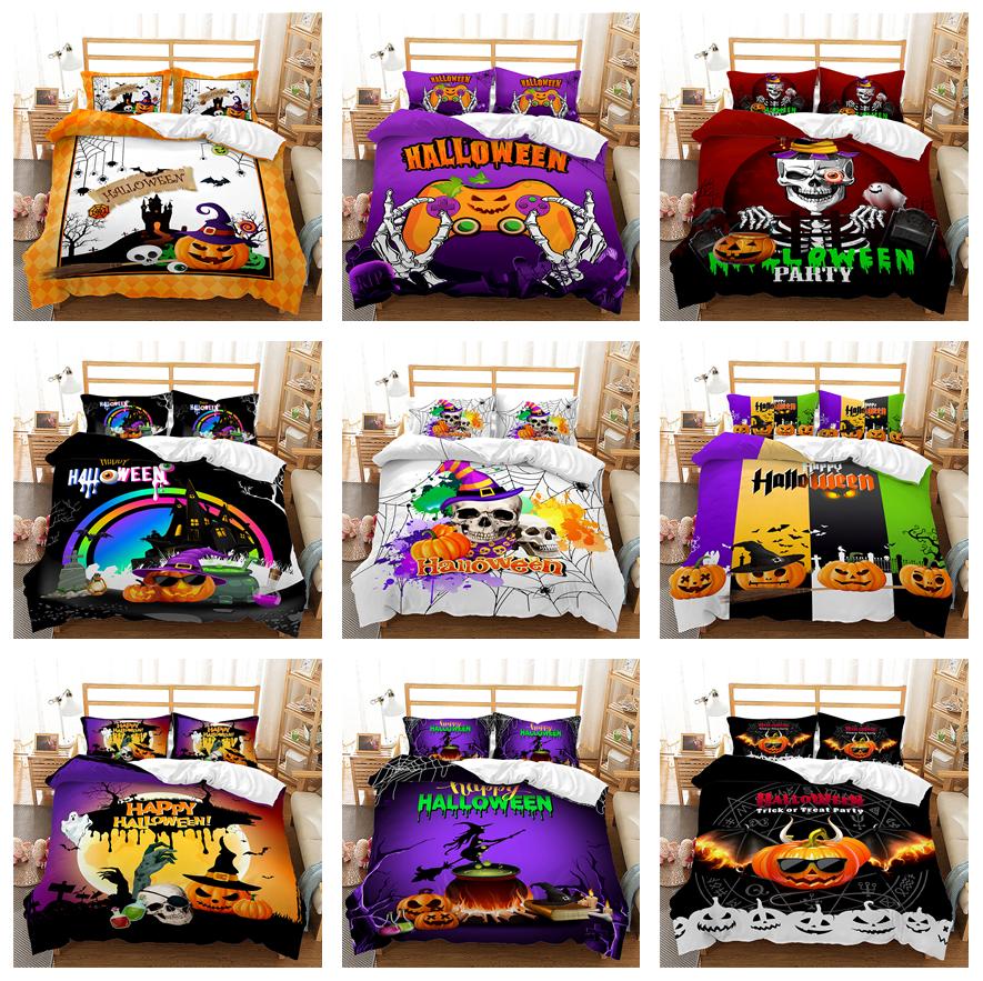 3D комплект постельного белья на Хэллоуин с тыквой и призраком, пуховое одеяло и наволочка, 2/3 шт., AU/EU/DE/US/UK, полноразмерное быстросохнущее украшение для дома
