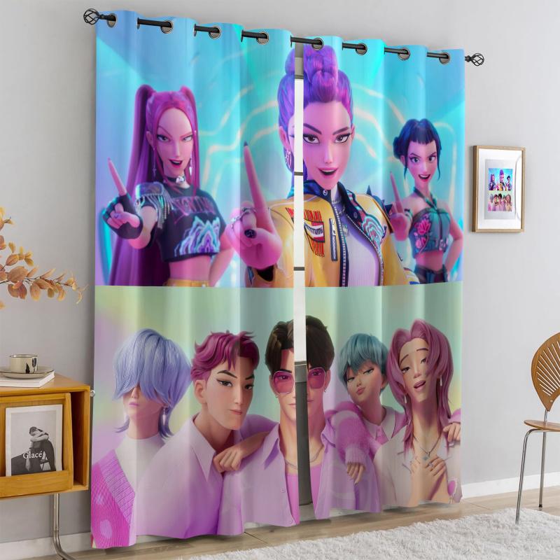 2 шт. Занавески Блэкаут Hasbro K-pop Группа Светоблокирующие Пастельные С Принтом Аниме Идолов С Люверсами Оконные Шторы Для Спальни Гостиной
