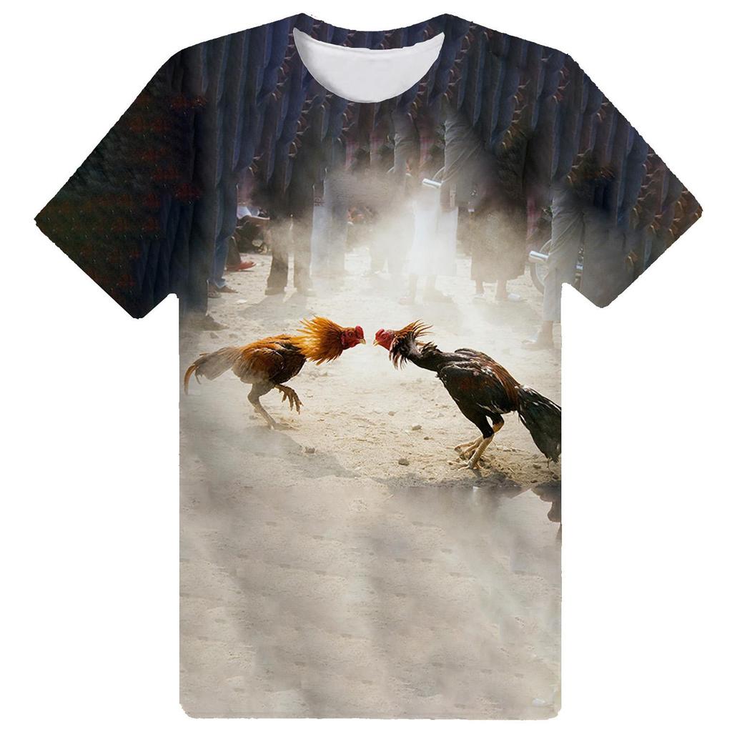 Летний топ с круглым вырезом и принтом «Петушиная игра», модные повседневные футболки с короткими рукавами для мужчин и женщин, для мальчиков и девочек, универсальные футболки