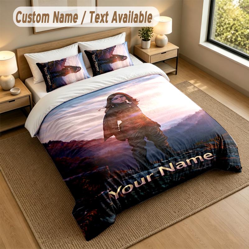 3Pcs Bedding Set Custom Name Text, 1 Sheet 2 Pillowcases Home Bed DecorM3GAN