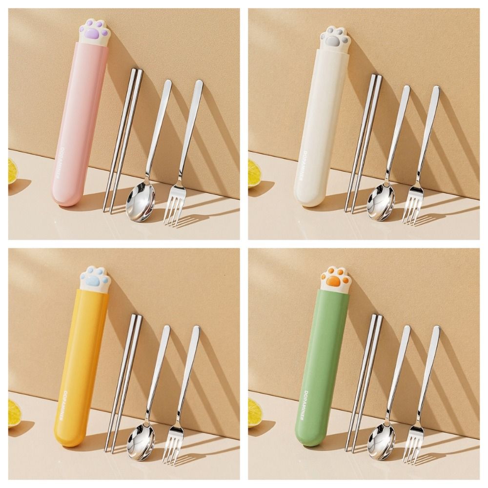 Cat Paw Spoon Fork Chopsticks Set Portable Travel Tableware Set Stainless Steel Cutlery Set  Travel