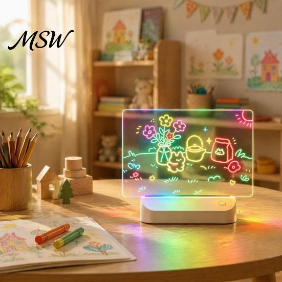 Lighted Dry Erase Board for Desk LED Drawing Kids, Rechargeable DIY Light Up Tablet with 7 Color Desktop Message Office Pens, Neon Glow Note