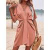 YYFS Women's Fashion Summer Spring Solid Color Print Short Sleeve V-Neck High Waist Casual Dresses