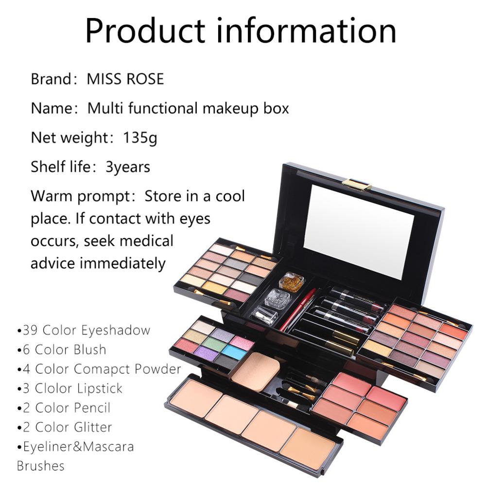 MISS ROSE 59-в-1 Изысканная многофункциональная коробка для макияжа для девочек, профессиональный набор для макияжа для вечеринки, губная помада, карандаш для бровей, румяна