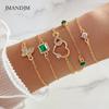 New Bracelet Ins Retro Green Diamond Square Bracelet Diamond Butterfly Love Bracelet 4-piece Set