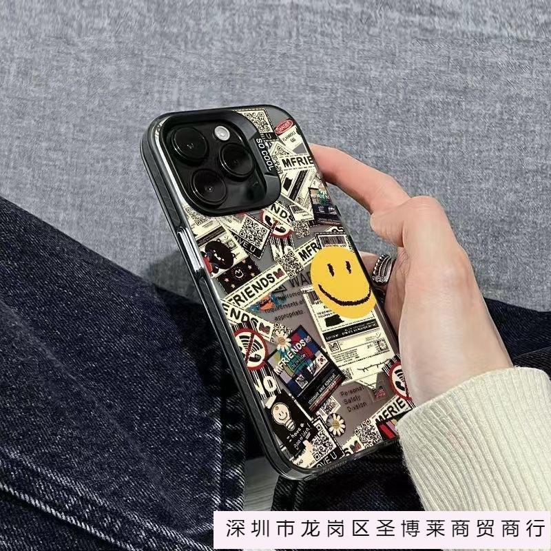 Граффити смайлик подходит для чехла на мобильный телефон Apple 16plus iPhone16/15 цветной серебристый 13promax жесткий 12 противоударный 8