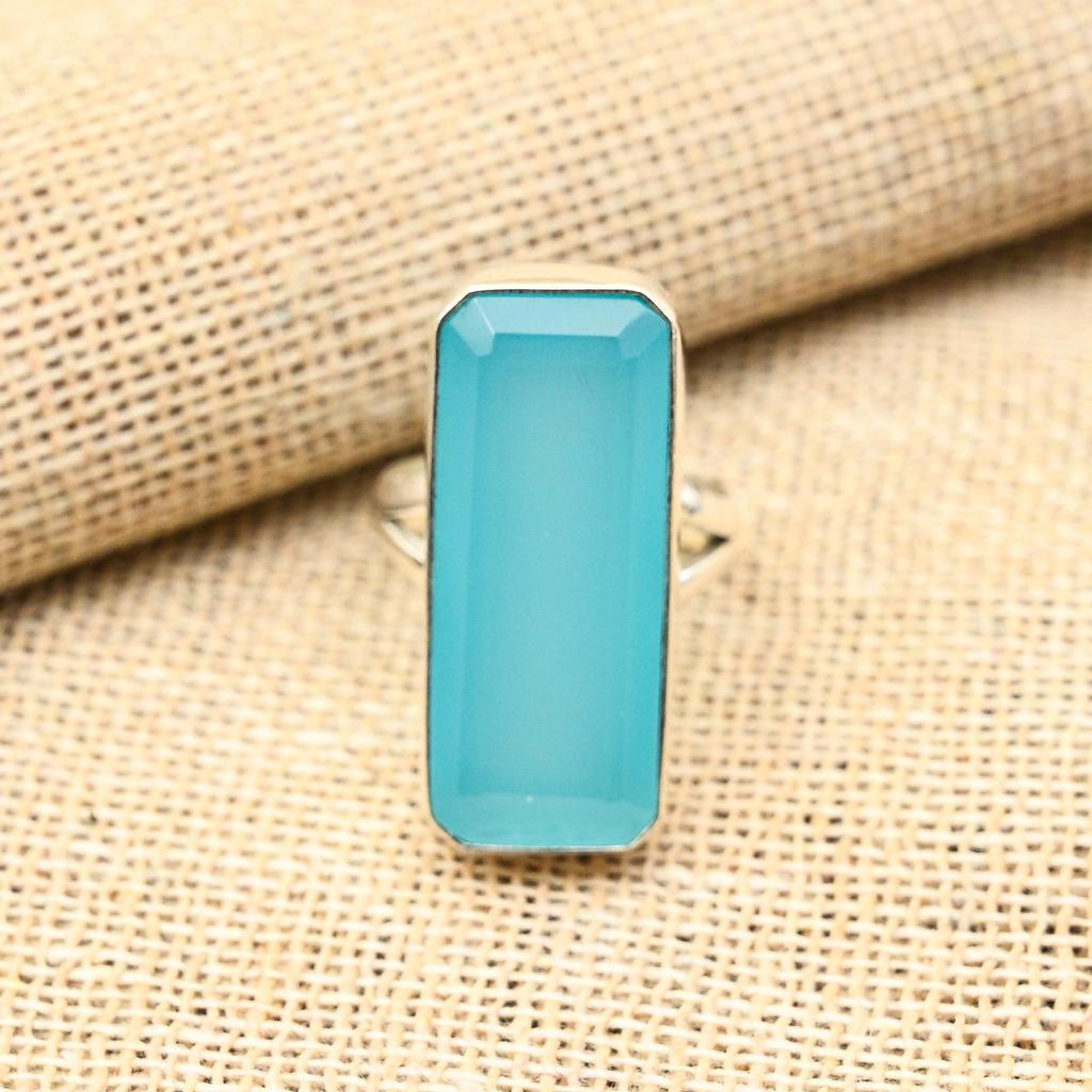 Ювелирные изделия ручной работы из стерлингового серебра 925 пробы с синим халцедоном, удивительное кольцо для нее