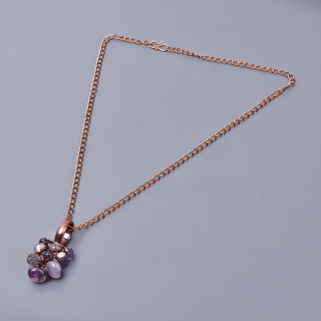 Аметист Необработанный Камень Медь Новое Гальванопластическое Изготовление Вручную Цепочка Ожерелье Ювелирное Изделие V-24