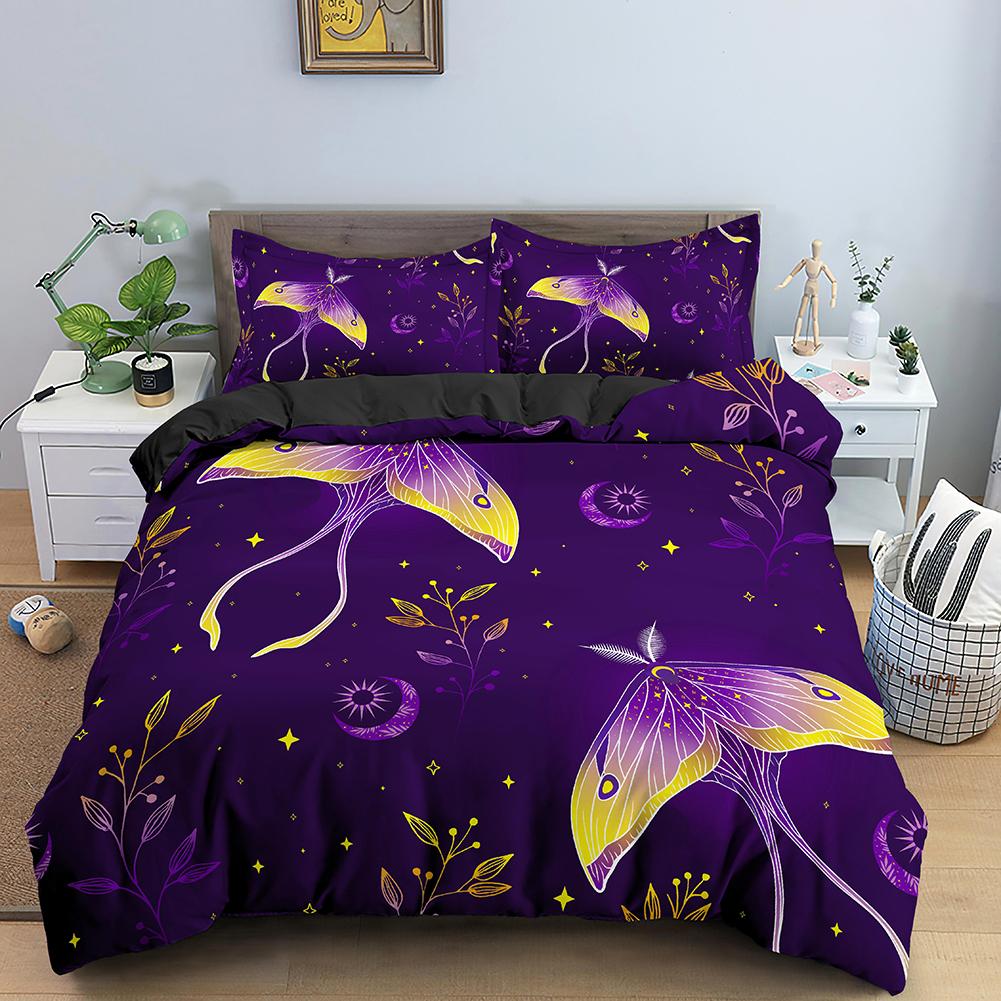 3D Dreamy Night Galaxy Purple Butterfly Printed Purple Flying Duvet Cover Комплект постельного белья для детей, девочек, подростков, взрослых, 3 пододеяльника