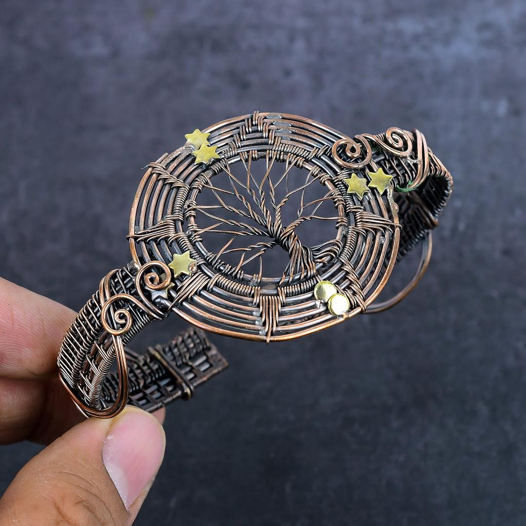 Натуральный вид меди Драгоценный камень Медная проволока Обмотка Манжета Браслет Регулируемый a9d27