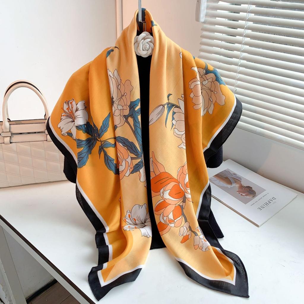 Siya New Printed Scarf Shawl Fresh and Sweet 110 Square Scarf Photo Travel Decoration Silk Scarf Women