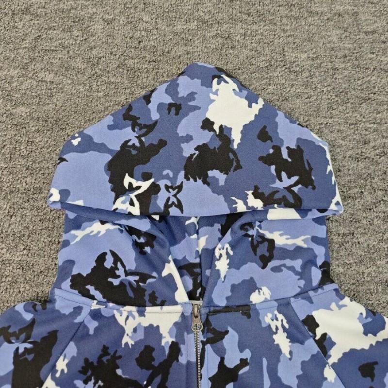 Mens Blue Camo Cotton Hoodie Zip Up Casual Sweatshirt Couples Youth Streetwear