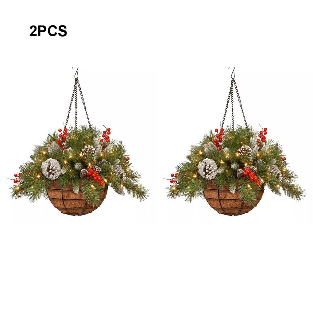 2 упаковки/лот предварительно освещенная искусственная рождественская подвесная корзина премиум-класса для праздничного украшения праздника