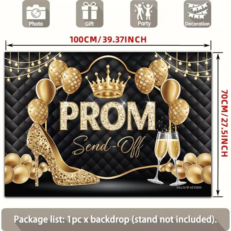 2D Black Gold Prom Party Backdrop Glitter Champagne Balloon Photo Booth Prop