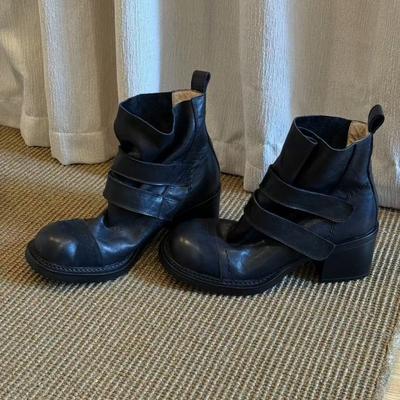 Версия из овчины ~ ретро ботильоны на высоком каблуке женские новые универсальные плиссированные на липучке на толстом каблуке в западном стиле ботинки Мартин облегающие ботильоны