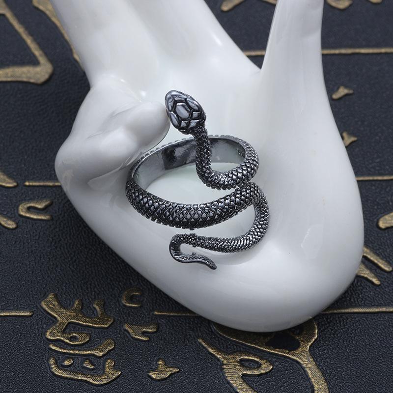 Gothic Ring Silver Black Metal Serpent Ring Women's Men's Fashion Adjustable Ring Jewelry MIT