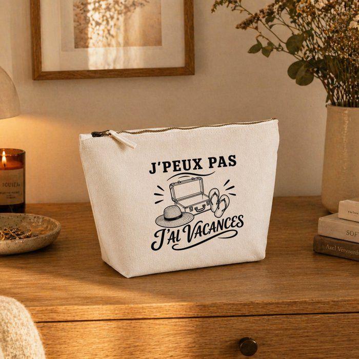 Trousse de toilette - PLANETEE - J'peux pas j'ai Vacances (minimaliste) - Beige - 100% coton - 3 L