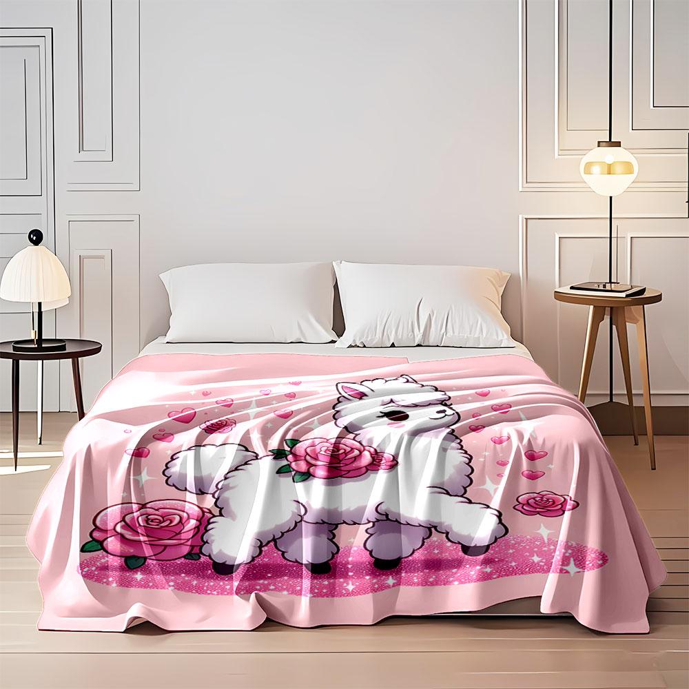 Fluffy Llama with Roses and Hearts print blanket soft and cozy perfect for the living room bed sofa or a nap,gift